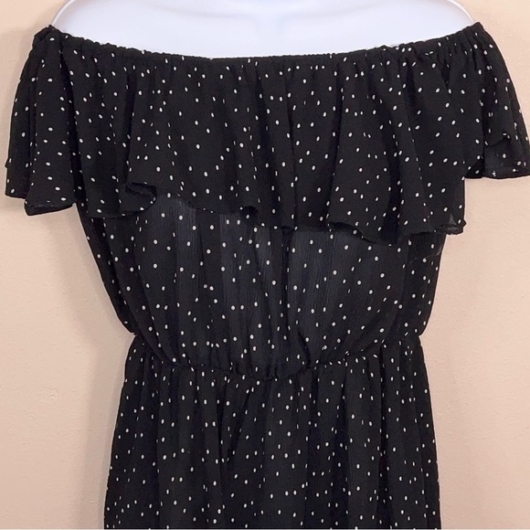 Size 6 TopShop Black White Polka Dot Romper Ruffle Off Shoulder Style Pinup - Picture 8 of 13